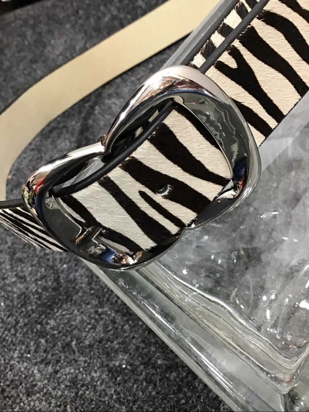 WHBM calf hair zebra print b/w leather belt silver buckle S